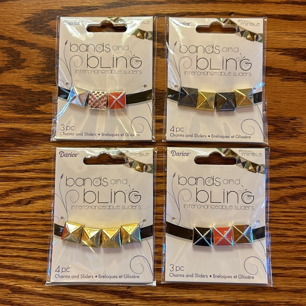 NWT 4 Packs Jewelry Interchangeable Bands & Bling Metal Charm Sliders by Darice